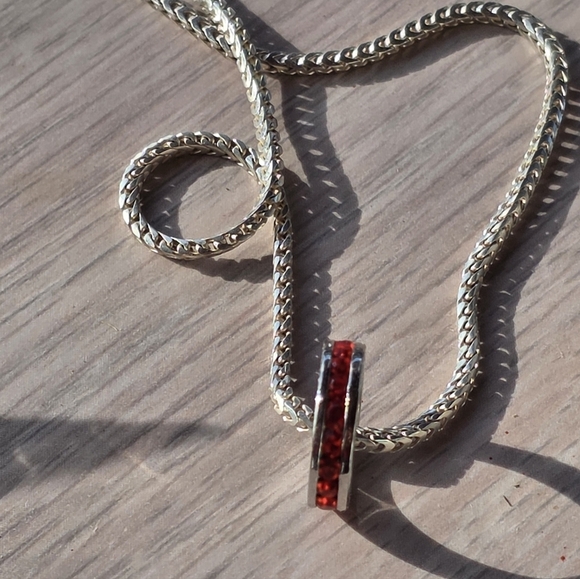 Sterling Silver Red Crystal Pendant On 24" Chain Also Sterling Silver - Picture 9 of 9